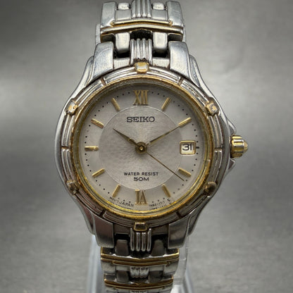 Seiko Watch Women 26mm Silver Dial Two Tone Date Round 7N82-0789 New Battery0