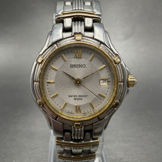 Seiko Watch Women 26mm Silver Dial Two Tone Date Round 7N82-0789 New Battery0