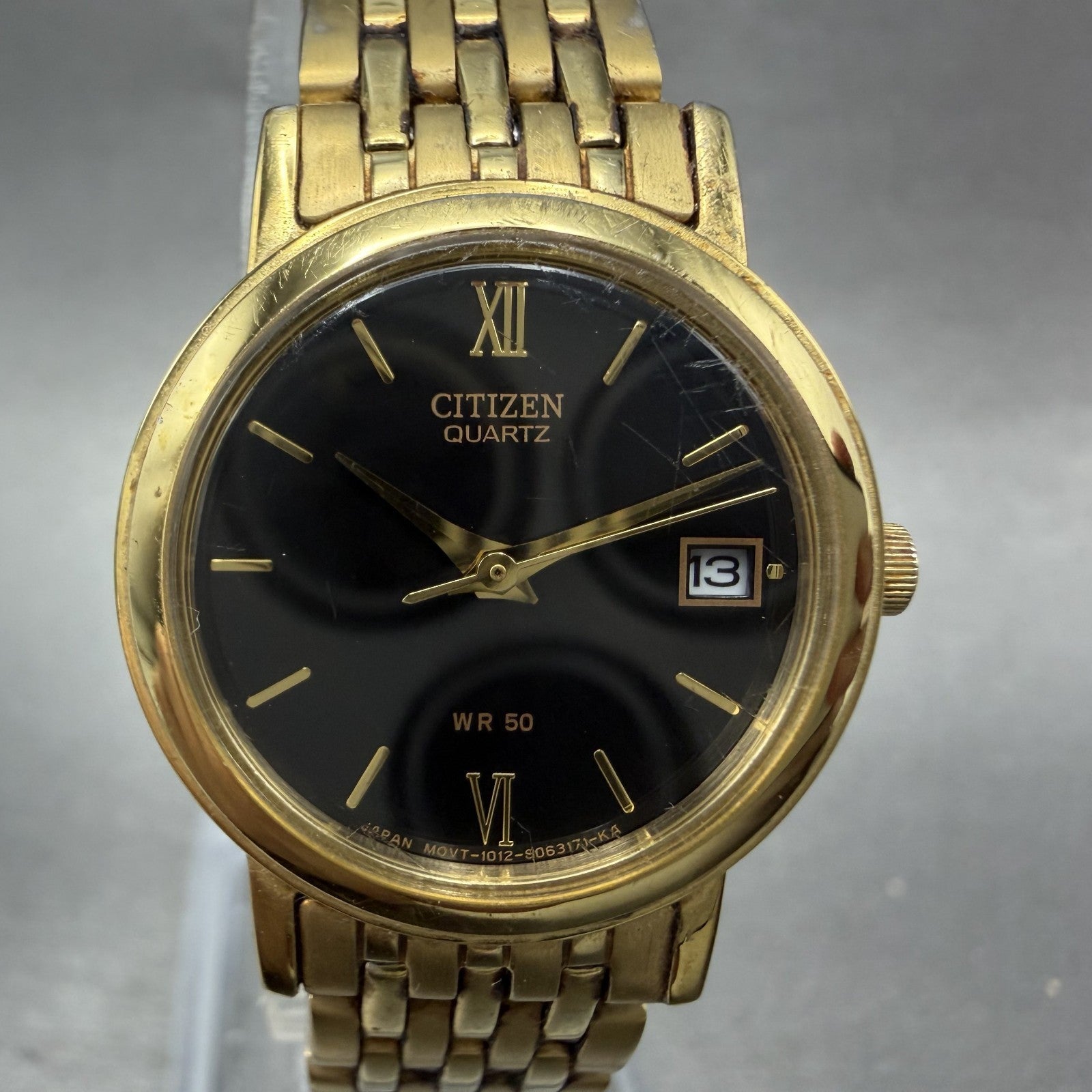 Citizen Watch Women 24mm Black Dial Gold Tone Date Round 1012S038562 New Batt2