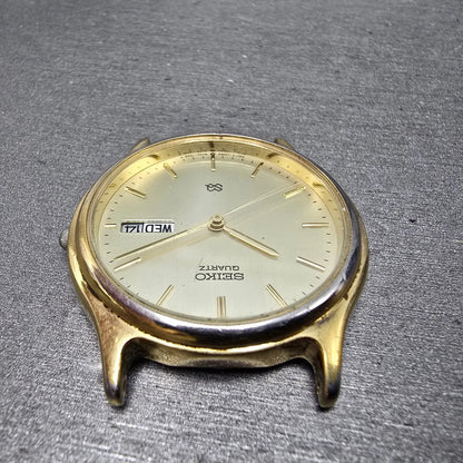 Seiko SQ Watch Men 34mm Champagne Dial Gold Tone Daydate READ!! 5y23-7030 NewBat5