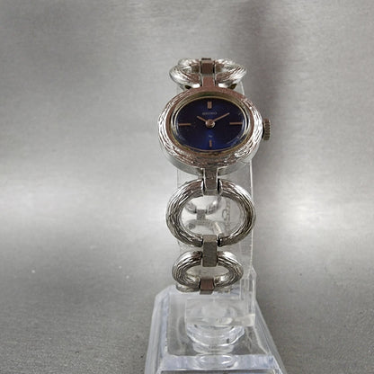 Seiko Watch Women 20mm Blue Dial Silver Tone Oval Manual Wind 117519 Runs5