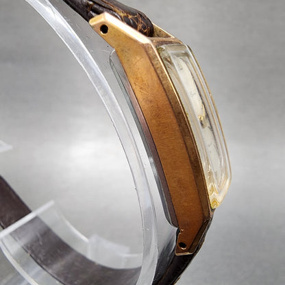 Fine Seiko Tank Watch Women 11mm Silver Dial Gold Plated Manual Wind Runs VTG3