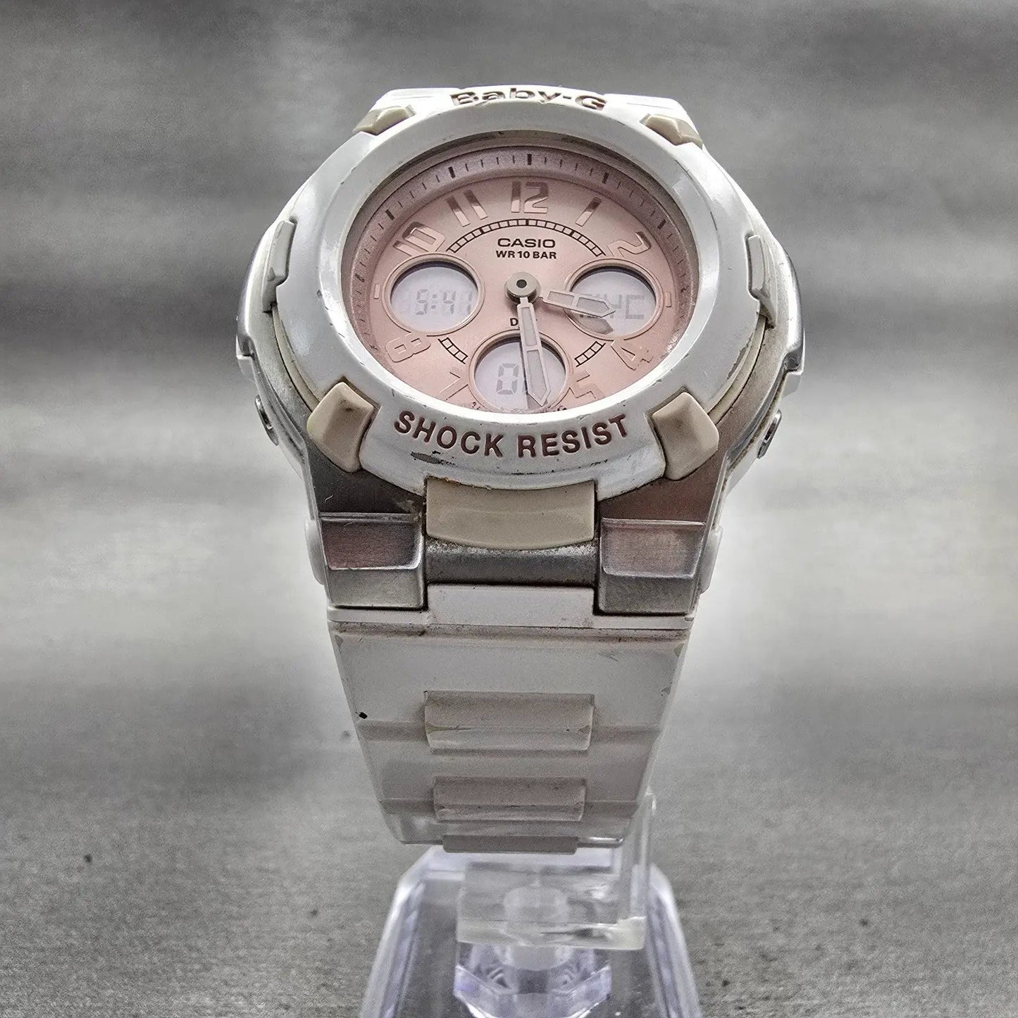 Casio Baby-G BGA-110 Watch Women 40mm Pink Dial White Chrono Alarm New Battery5