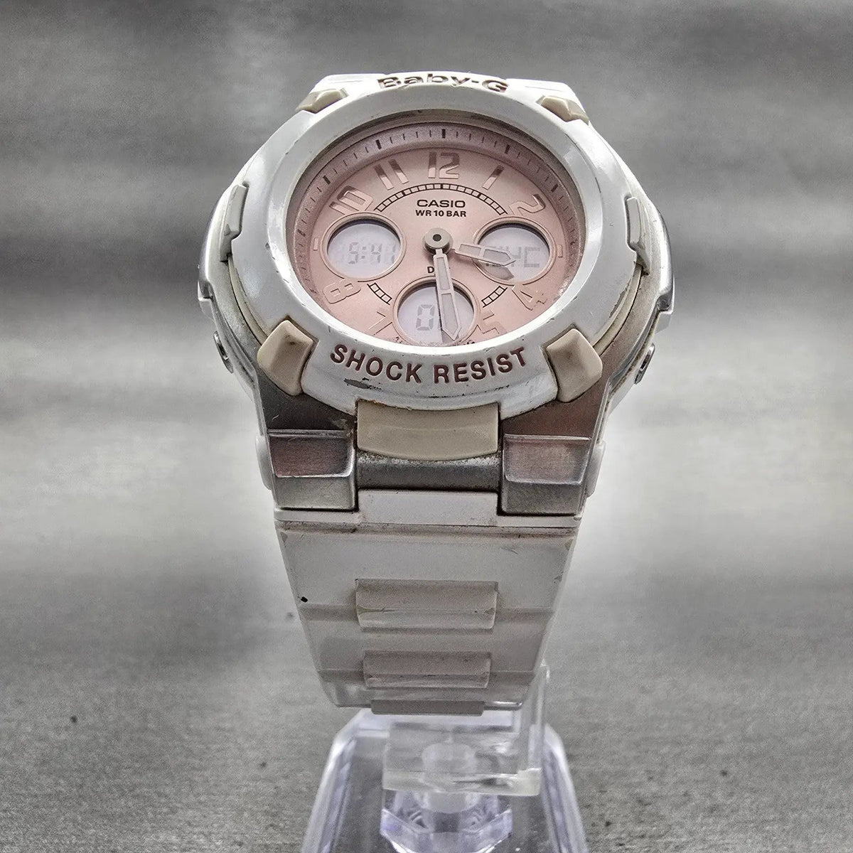 Casio Baby-G BGA-110 Watch Women 40mm Pink Dial White Chrono Alarm New Battery5