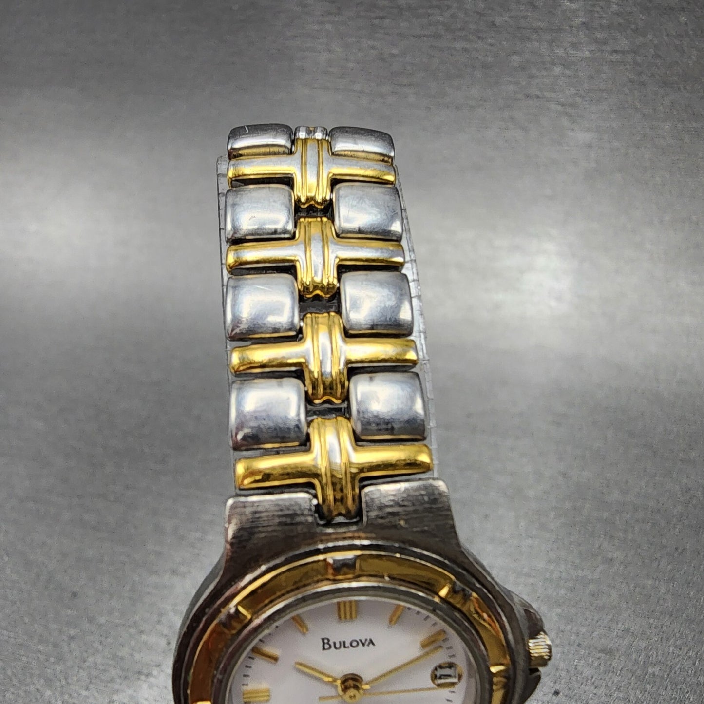 Bulova Watch Women Two Tone White Dial Date 25mm Round 98M36 New Battery A1234