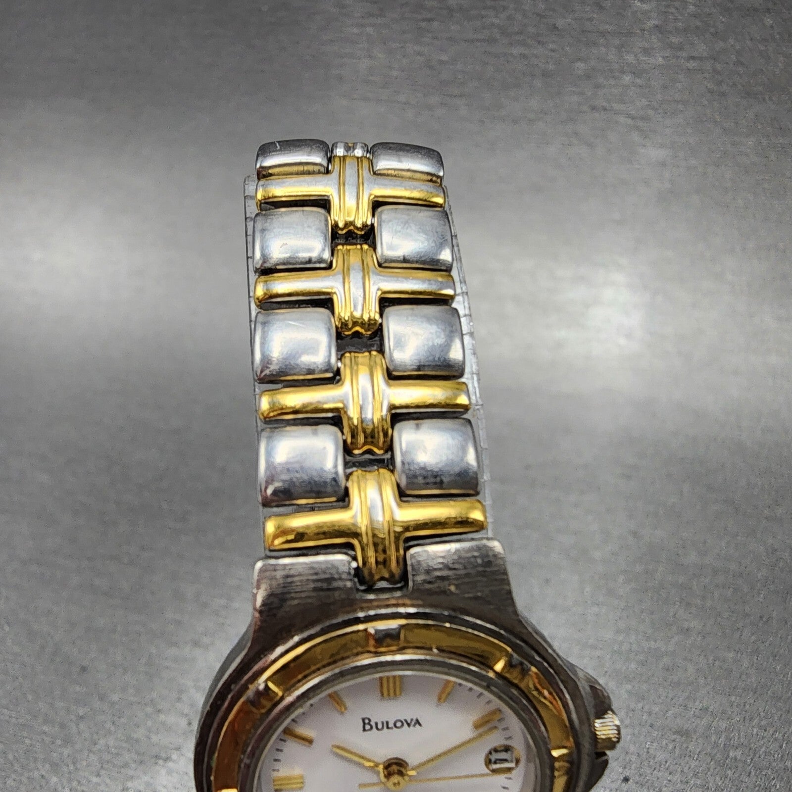 Bulova Watch Women Two Tone White Dial Date 25mm Round 98M36 New Battery A1234