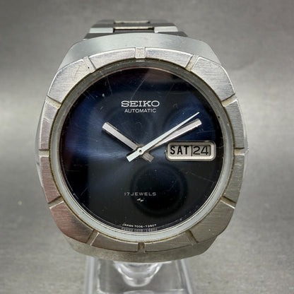 Seiko Automatic Watch Men 37mm Blue Dial Steel Daydate Hexagon 7006-7219 Runs0