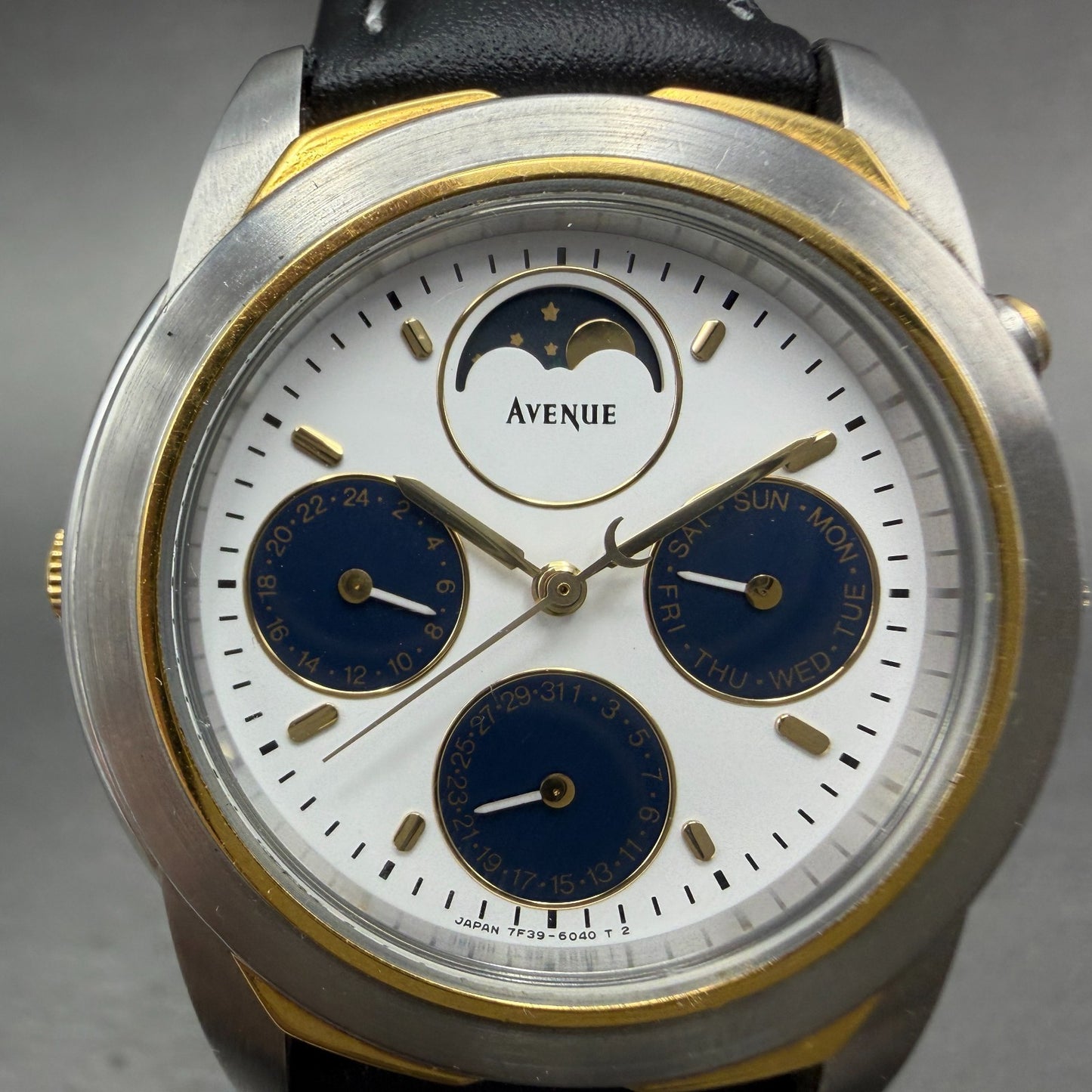 Seiko Avenue Moon Phase Watch Men 35mm White Dial Two Tone Daydate New Battery1