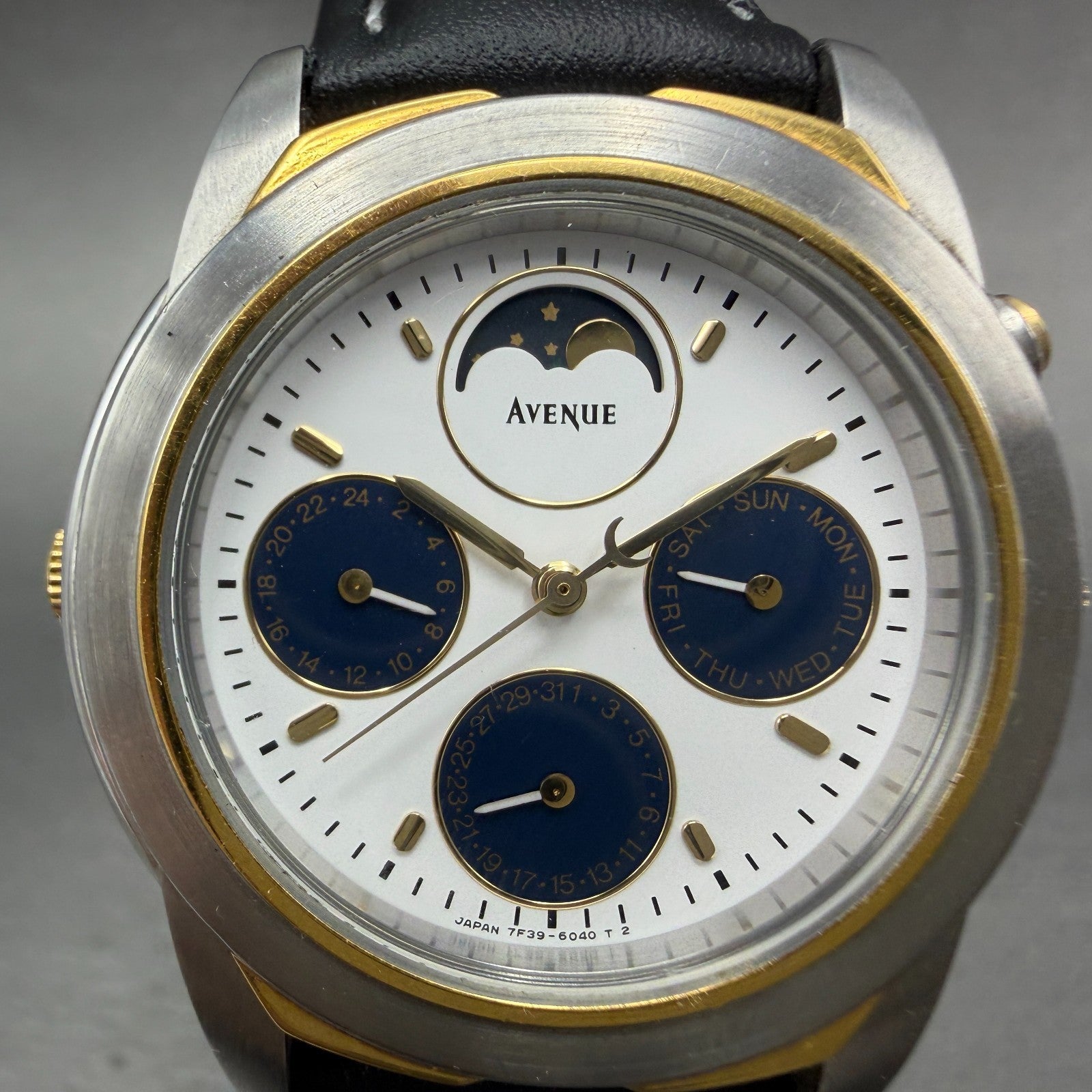 Seiko Avenue Moon Phase Watch Men 35mm White Dial Two Tone Daydate New Battery1