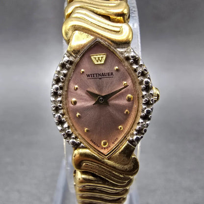 Wittnauer Watch Women 16mm Pink Dial Gold Diamond Bezel SS8234 5120 New Battery0