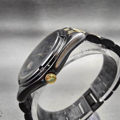 Seiko Watch Men 35mm Black Dial Black & Gold Tone Daydate Round V733-6C49 NewBat2