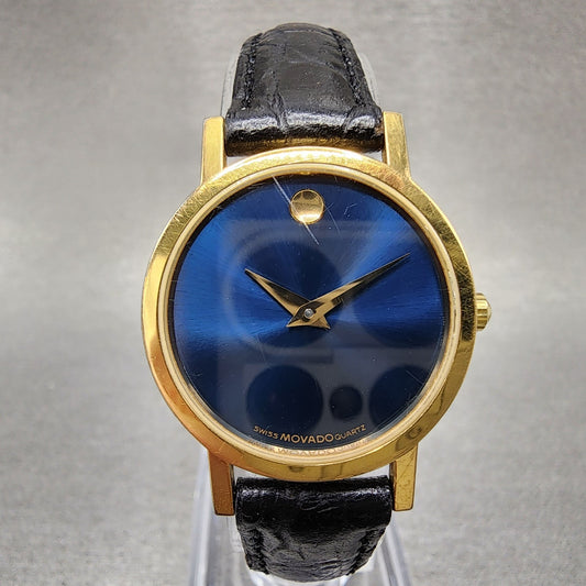 Movado Museum Watch Women 25mm Blue Dial Gold Tone Round  87A1832 PARTS0