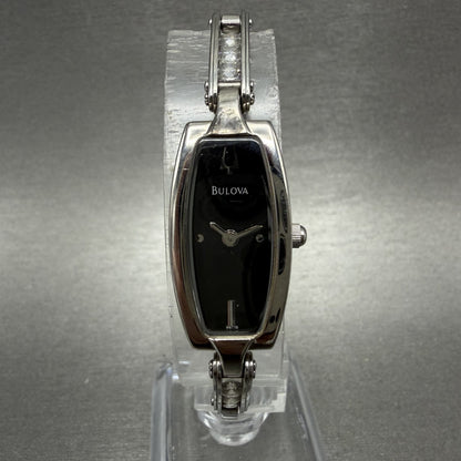 Bulova Tank Watch Women 14mm Black Dial Silver Tone Rectangle 96T15 New Battery0