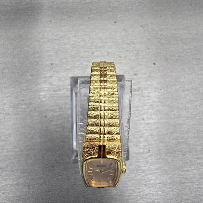 Seiko Watch Women 13mm Gold Dial Gold Tone Rectangle 2E20-6319 New Battery VTG4