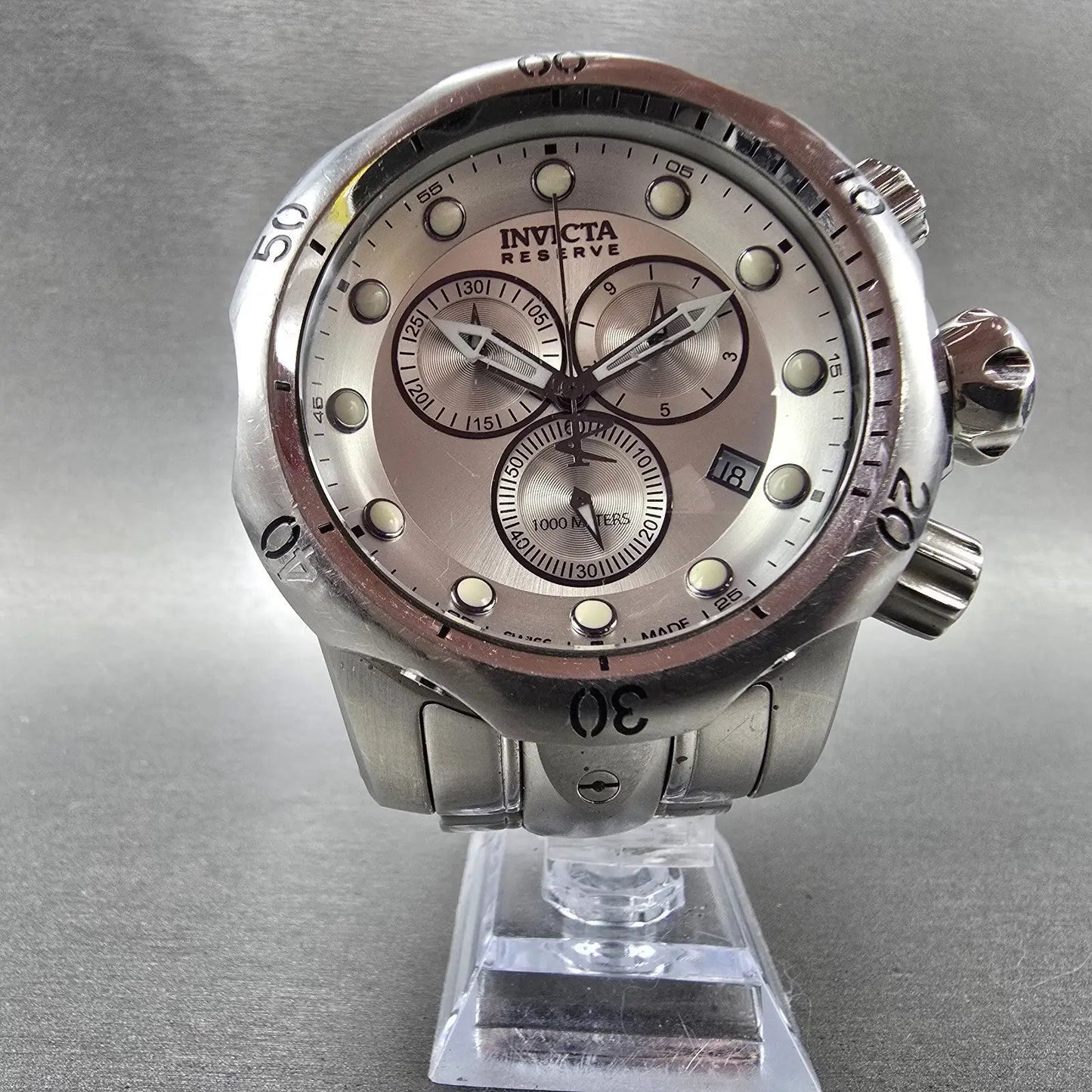 Invicta Venom Reserve Chronograph Watch Men 52mm Silver Dial Steel 5730 New Batt5