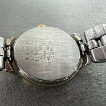Seiko Watch Women 23mm Blue Dial Two Tone Date Round 7N82-6B79 New Battery9
