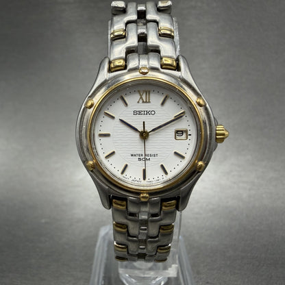 Seiko Watch Women 26mm White Dial Two Tone Date Round 7n82-0599 New Battery LYTD0