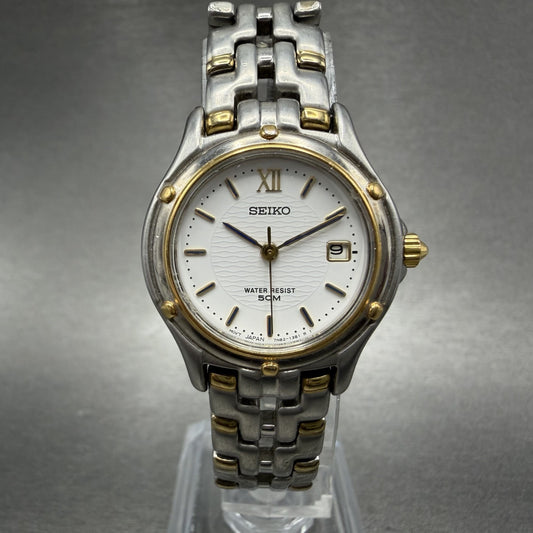Seiko Watch Women 26mm White Dial Two Tone Date Round 7n82-0599 New Battery LYTD0