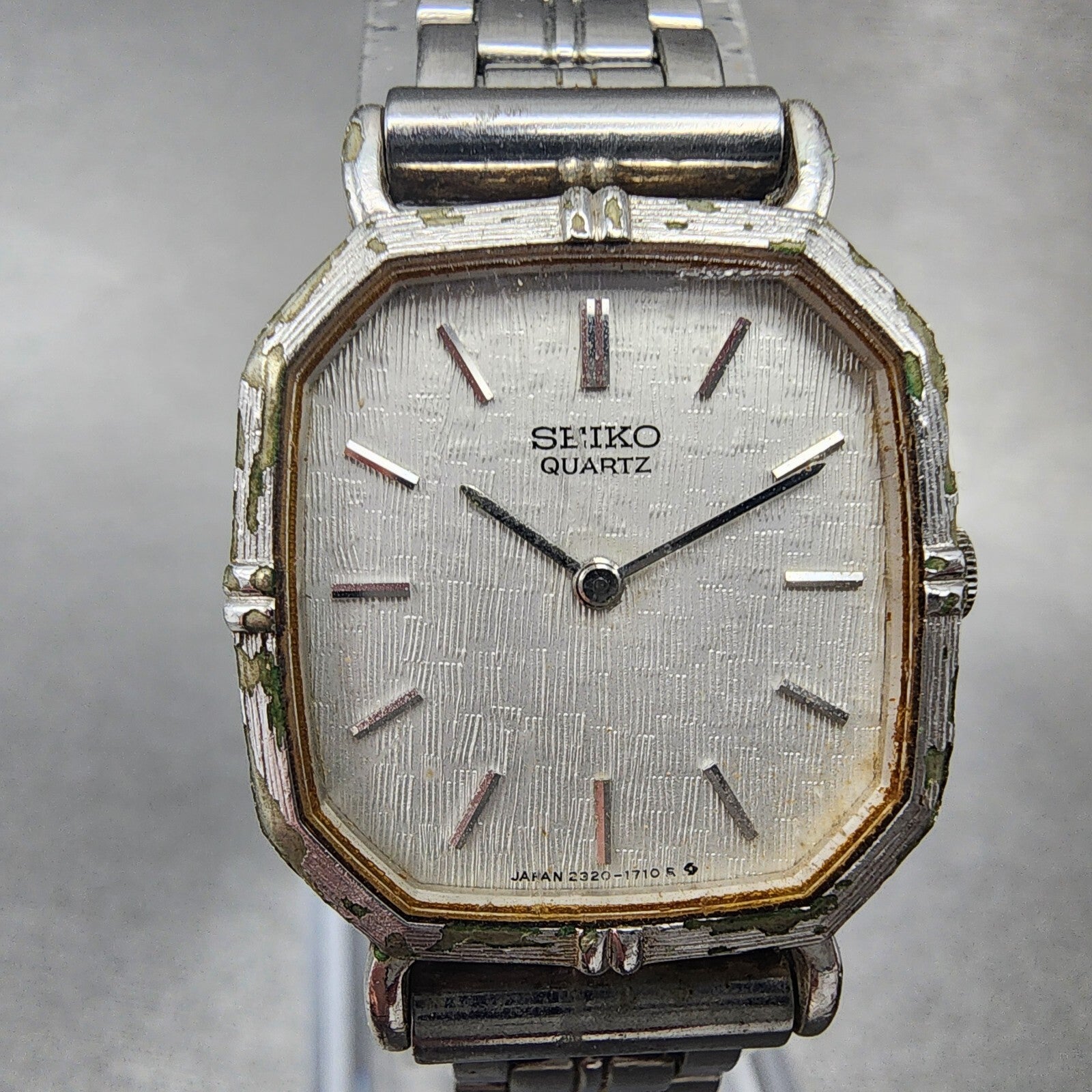 Seiko Watch Women 21mm Silver Dial Silver Tone Rectangle 23205920 New Battery1