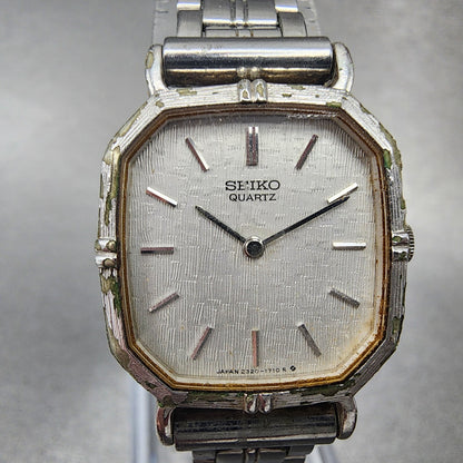 Seiko Watch Women 21mm Silver Dial Silver Tone Rectangle 23205920 New Battery1