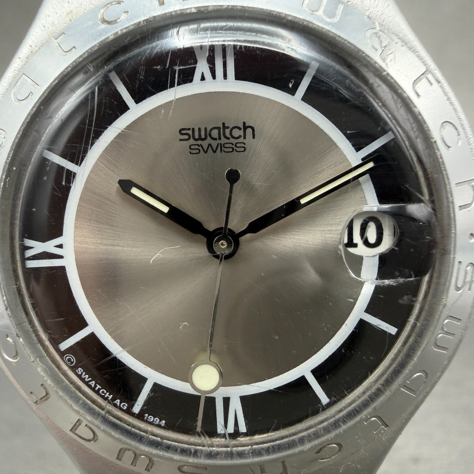 Swatch Irony Smoke Watch Men 37mm Silver Dial Aluminum Date YGS4002 New Battery1