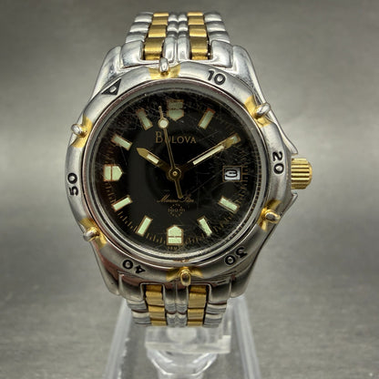 Bulova Marine Star Dive Watch Women 28mm Black Dial Two Tone Date Round New batt0