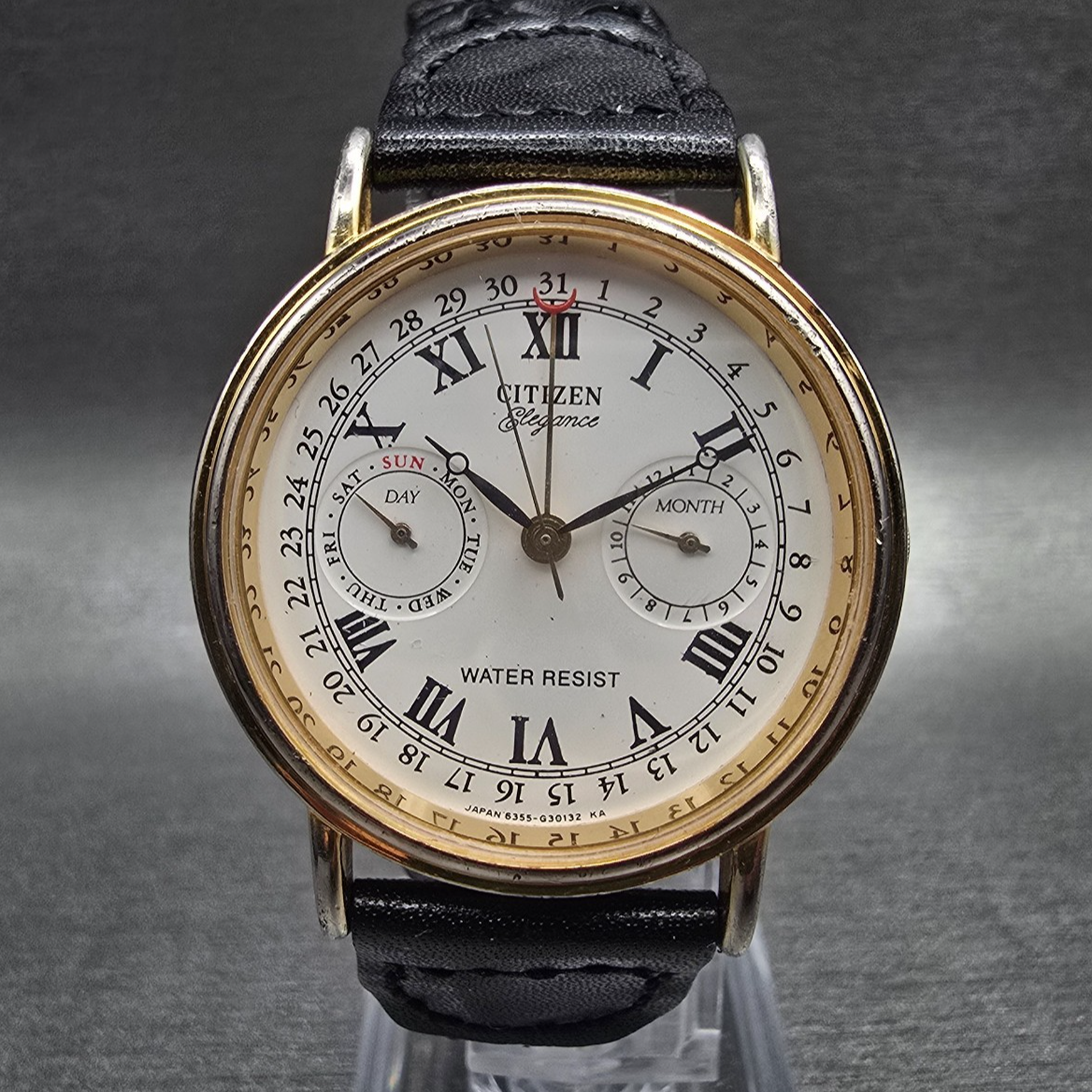 Citizen Elegance Watch Men 34mm White Dial Gold Triple Calendar 6355 New Battery0