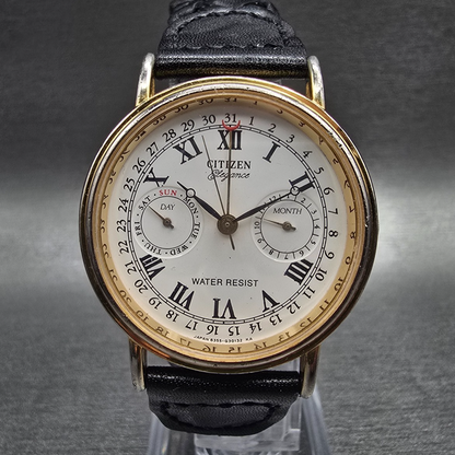 Citizen Elegance Watch Men 34mm White Dial Gold Triple Calendar 6355 New Battery0