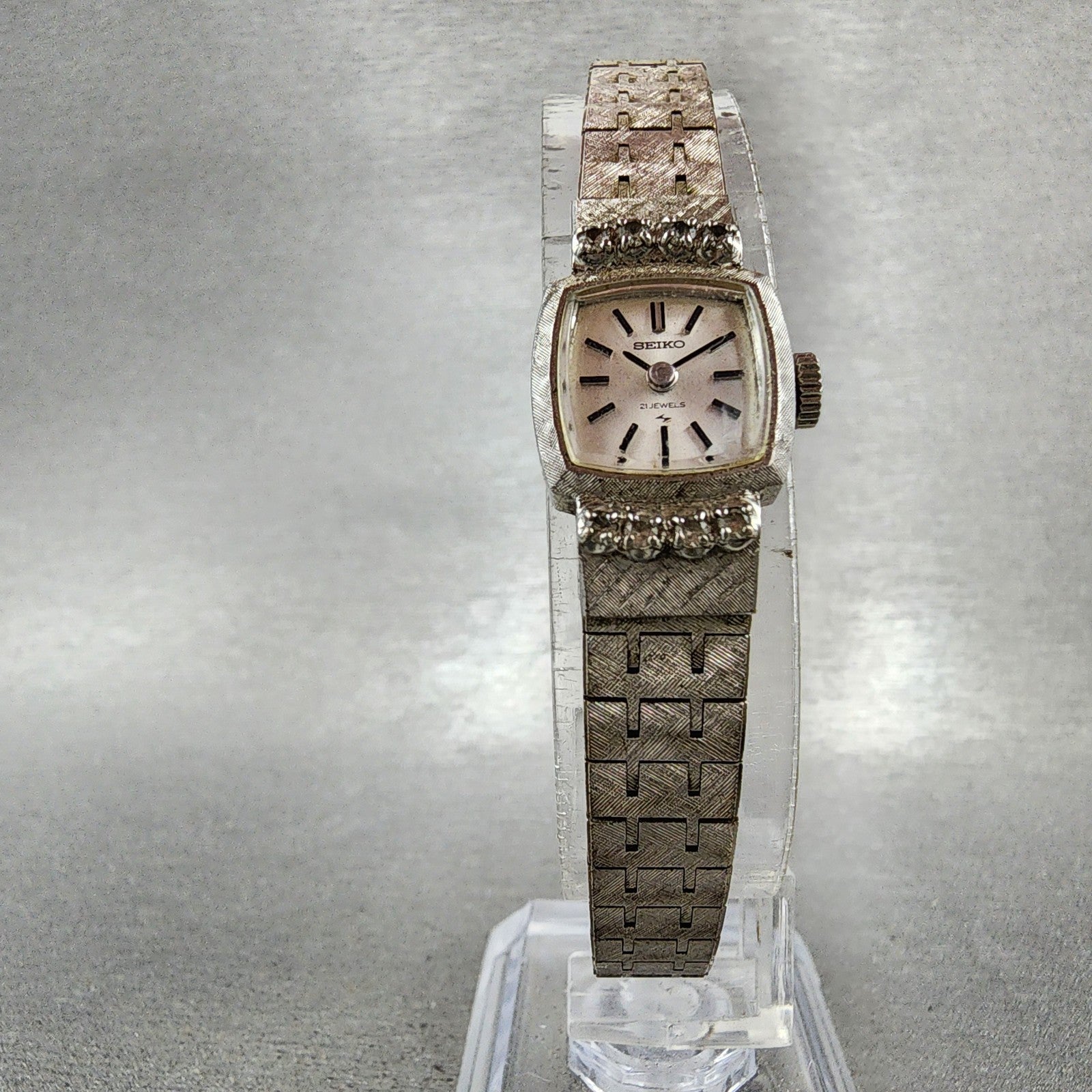 Seiko Watch Women 15mm Silver Dial White Gold Plated Diamonds Manual Wind Runs5