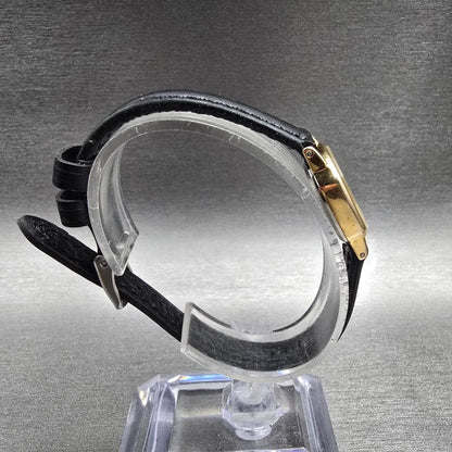 Citizen CQ Watch Women 17mm Black Dial Gold Tone Oval 3220 New Battery VTG E#8