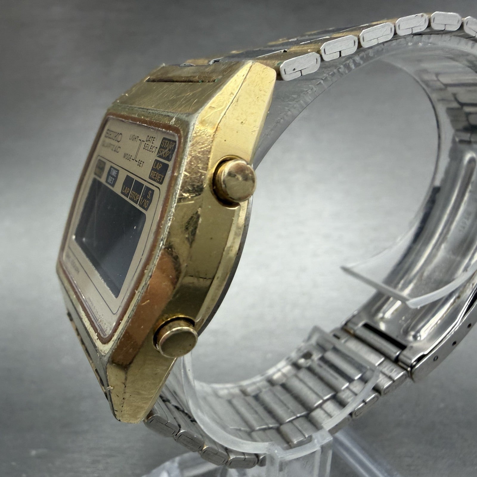 Seiko Digital Watch Men 35mm Two Tone Daydate Timer Vintage A128-5010 PARTS3