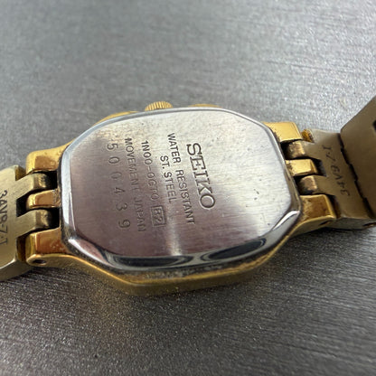 Seiko Watch Women 16mm Champagne Dial Gold Tone Octagon 1N00-0GT0 New Battery9