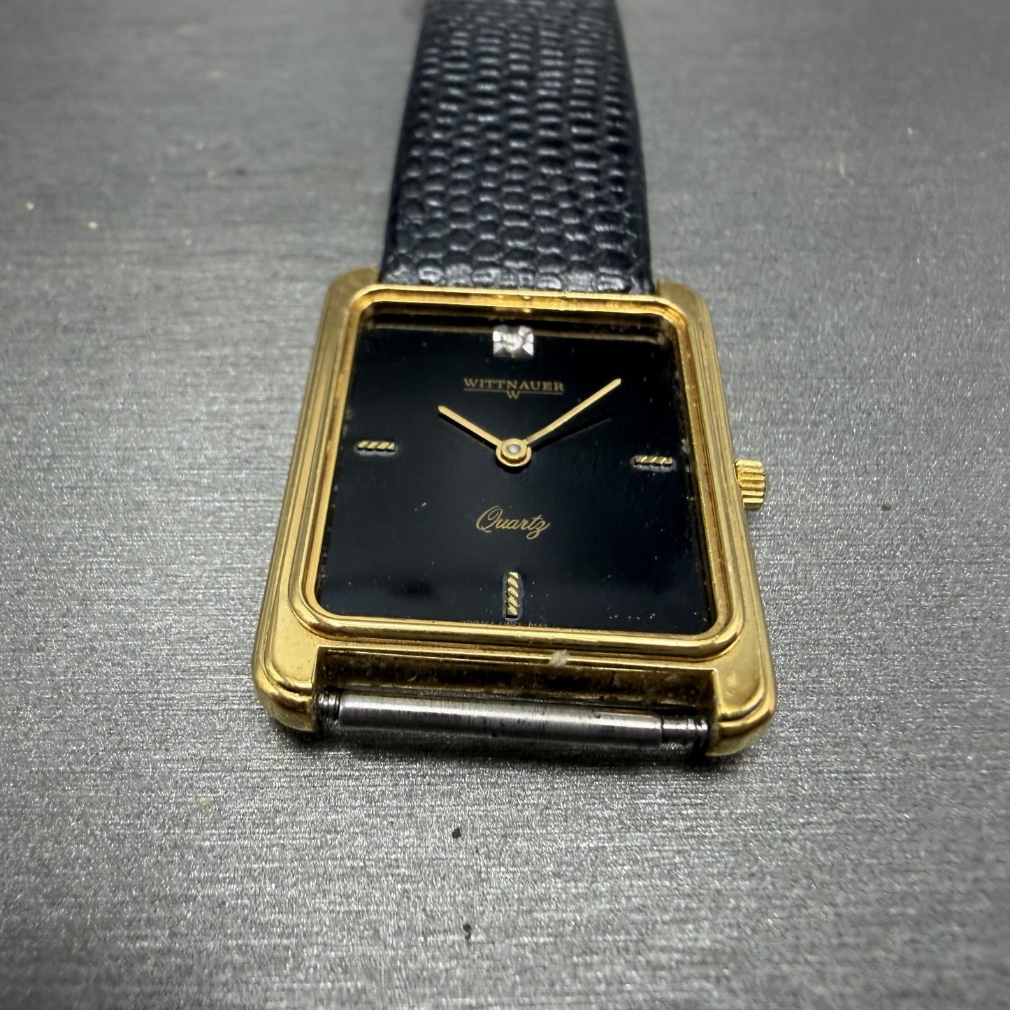 Wittnauer Tank Watch Men 25mm Black Dial Gold Tone NO CRYSTAL CD0464 9565 NewBat2