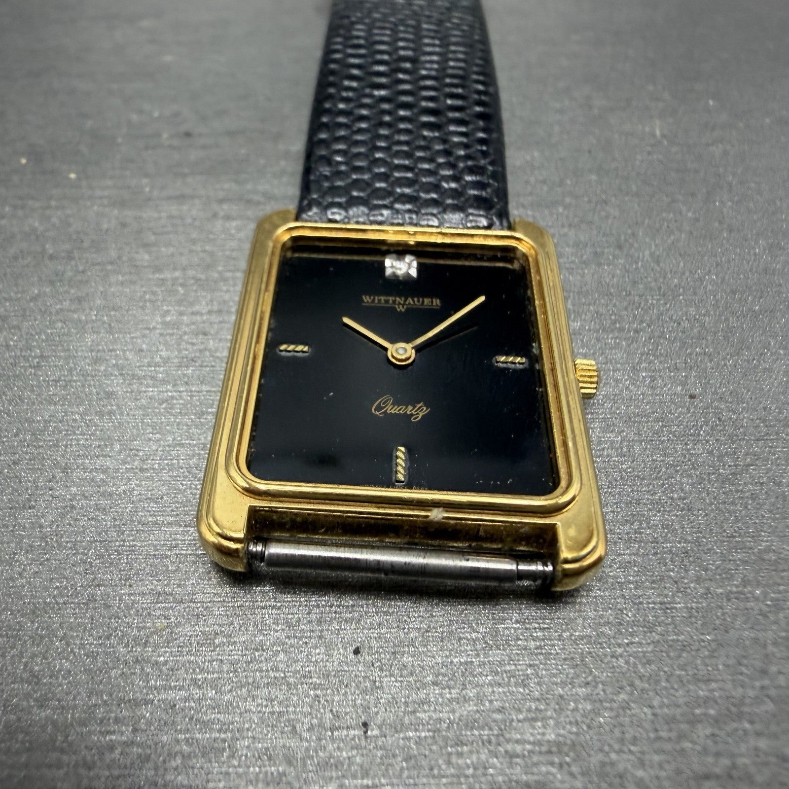 Wittnauer Tank Watch Men 25mm Black Dial Gold Tone NO CRYSTAL CD0464 9565 NewBat2