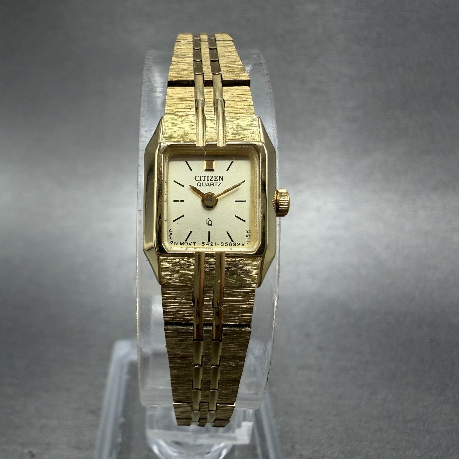 Citizen CQ Tank Watch Women 13mm Champagne Dial Gold Tone Octagon New Battery AB0