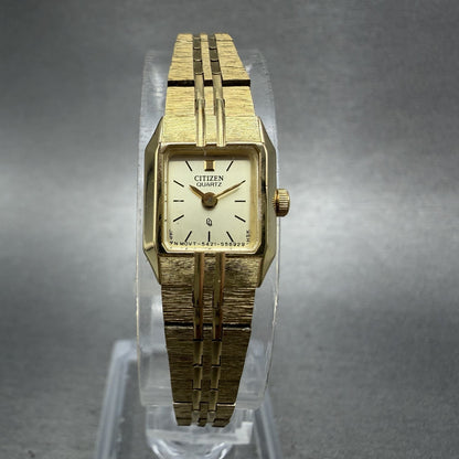 Citizen CQ Tank Watch Women 13mm Champagne Dial Gold Tone Octagon New Battery AB0