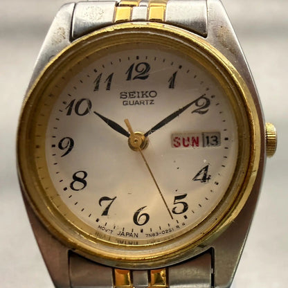 Seiko Watch Women 24mm White Dial Two Tone Daydate Round 7N83-0011 New Battery1