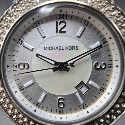 Michael Kors Madison Watch Women 33mm MOP Dial Silver Tone Date MK-5401 NewBat Q1