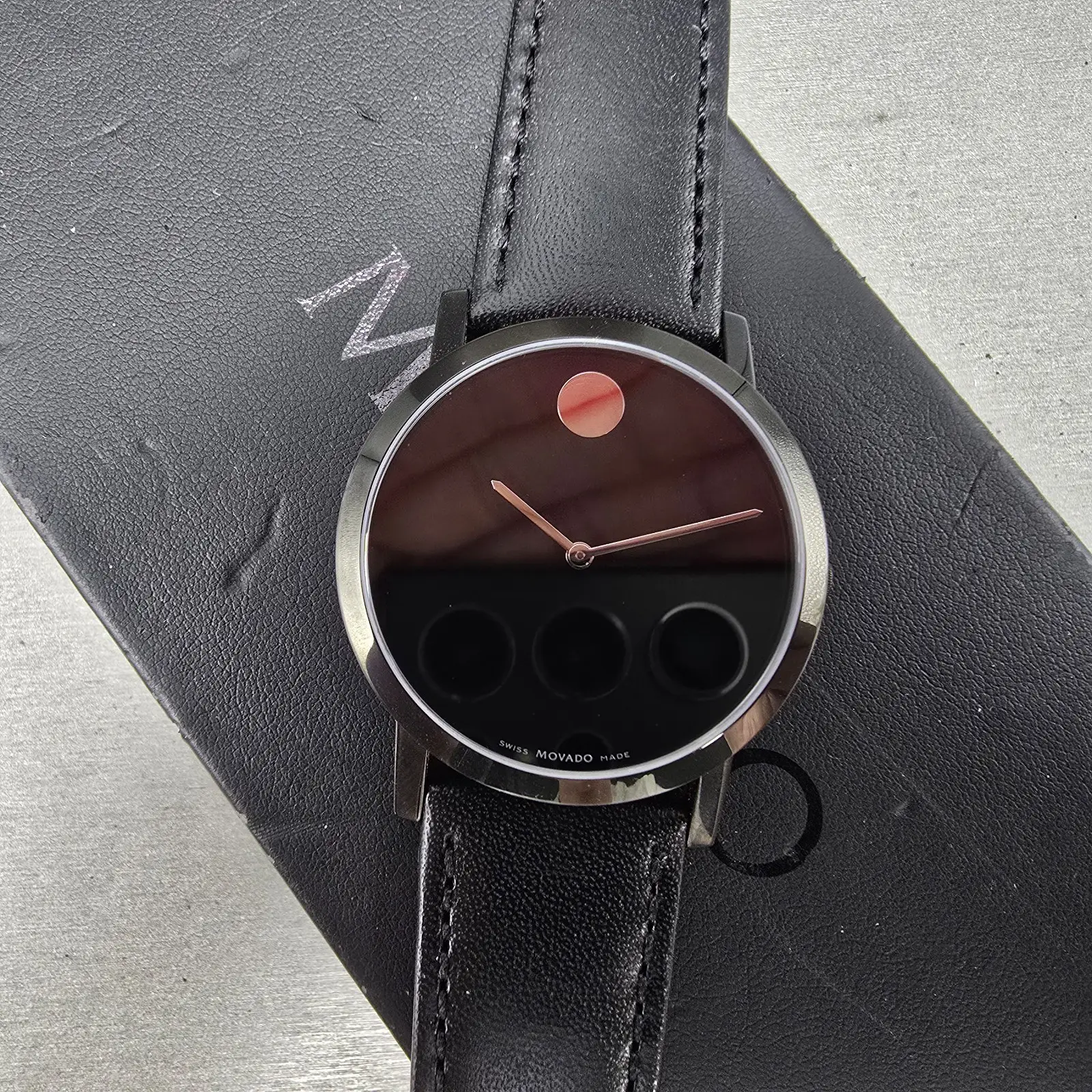 Movado Museum Watch Men 40mm Black Dial Black Tone 84 G1 1855.A New Battery0