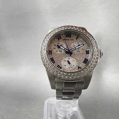 Invicta Angel Watch Women 35mm Silver Dial Steel Crystal Accents Daydate New Bat5