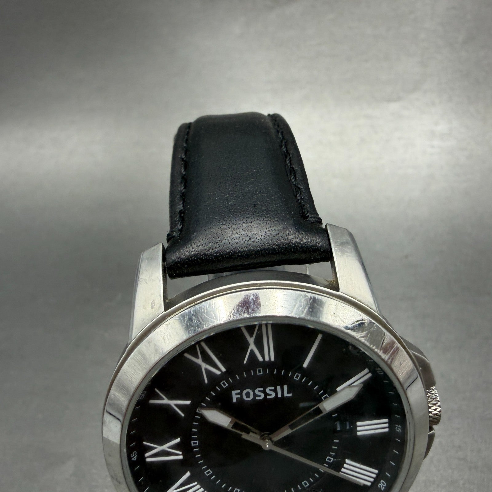 Fossil Grant Watch Men 44mm Black Dial Steel Date Round FS4745 New Battery4