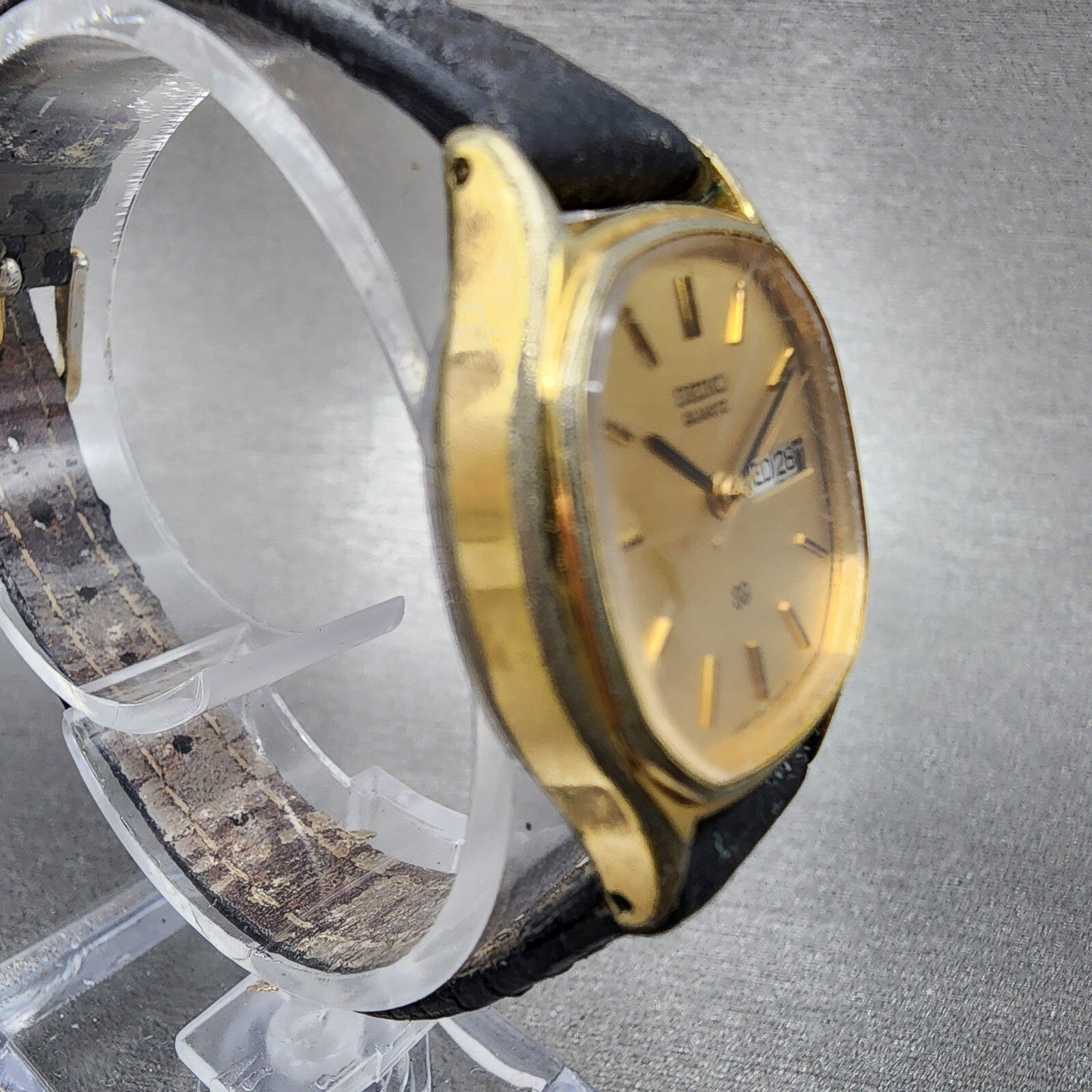 VTG Seiko SQ Watch Women 24mm Gold Dial Gold Tone Octagon 34235060 New Batt3