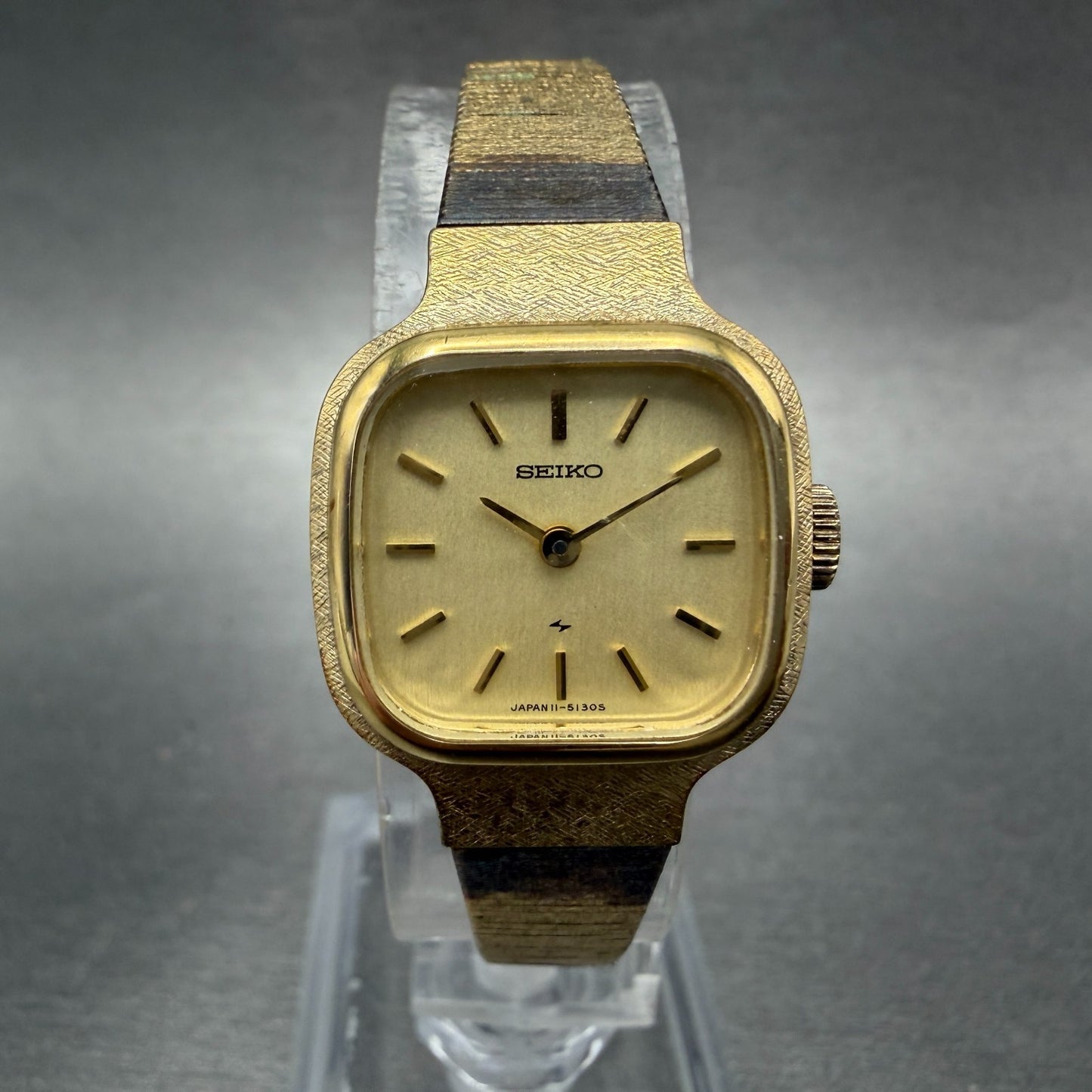 Seiko Watch Women 20mm Champagne Dial Gold Tone Rectangle Manual 11-5010 Runs0