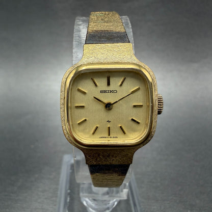 Seiko Watch Women 20mm Champagne Dial Gold Tone Rectangle Manual 11-5010 Runs0