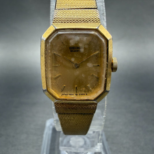 Seiko Watch Women 17mm Champagne Dial Gold Tone Octagon 4N00-5139 New Batt VTG 30