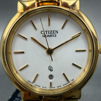 Citizen Watch Unisex 30mm White Dial Gold Tone Date Round 2818 New Battery NOS1