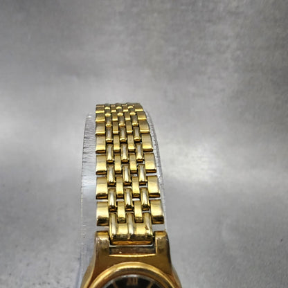 Seiko Watch Women 18mm Black Dial Gold Tone Oval V4015109 New Battery ABC1234