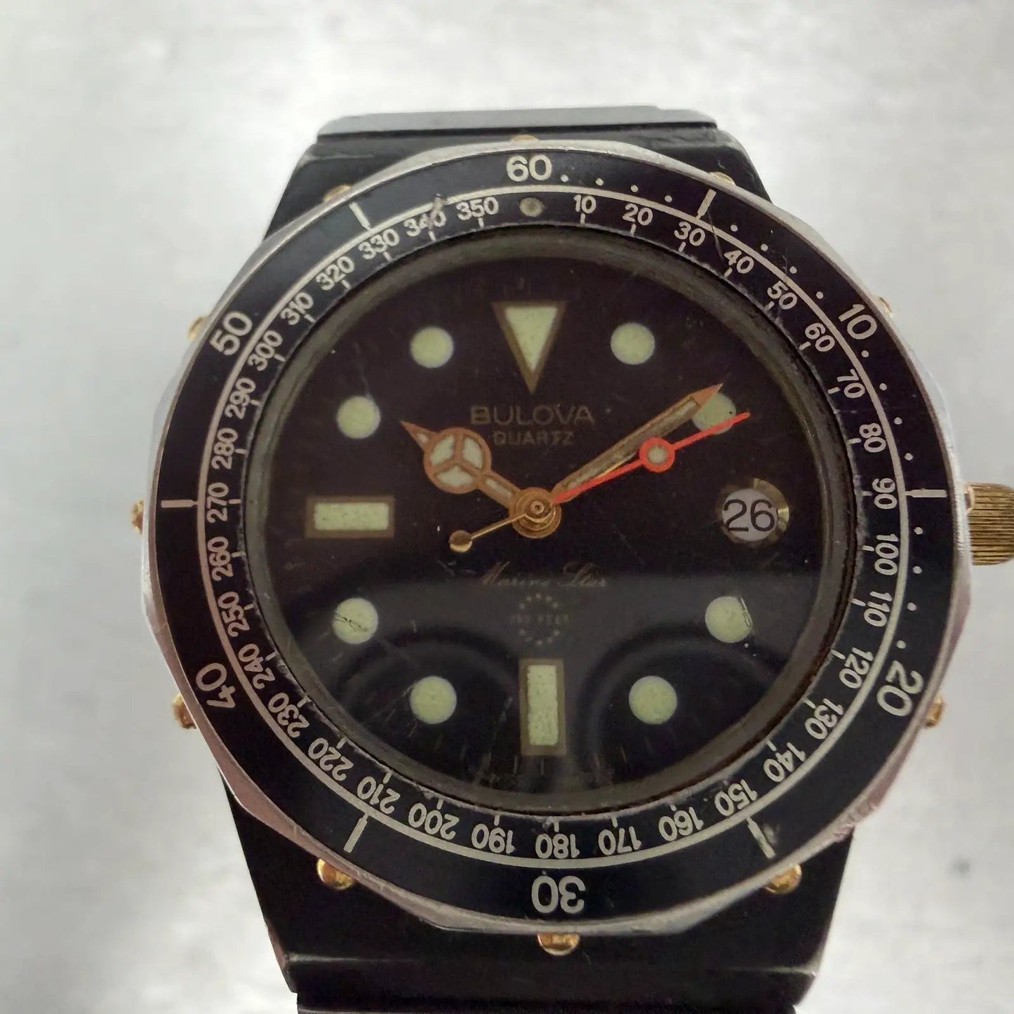 Bulova Marine Star Watch Men 33mm Black Dial Black & Gold Tone Date READ! NewBat1