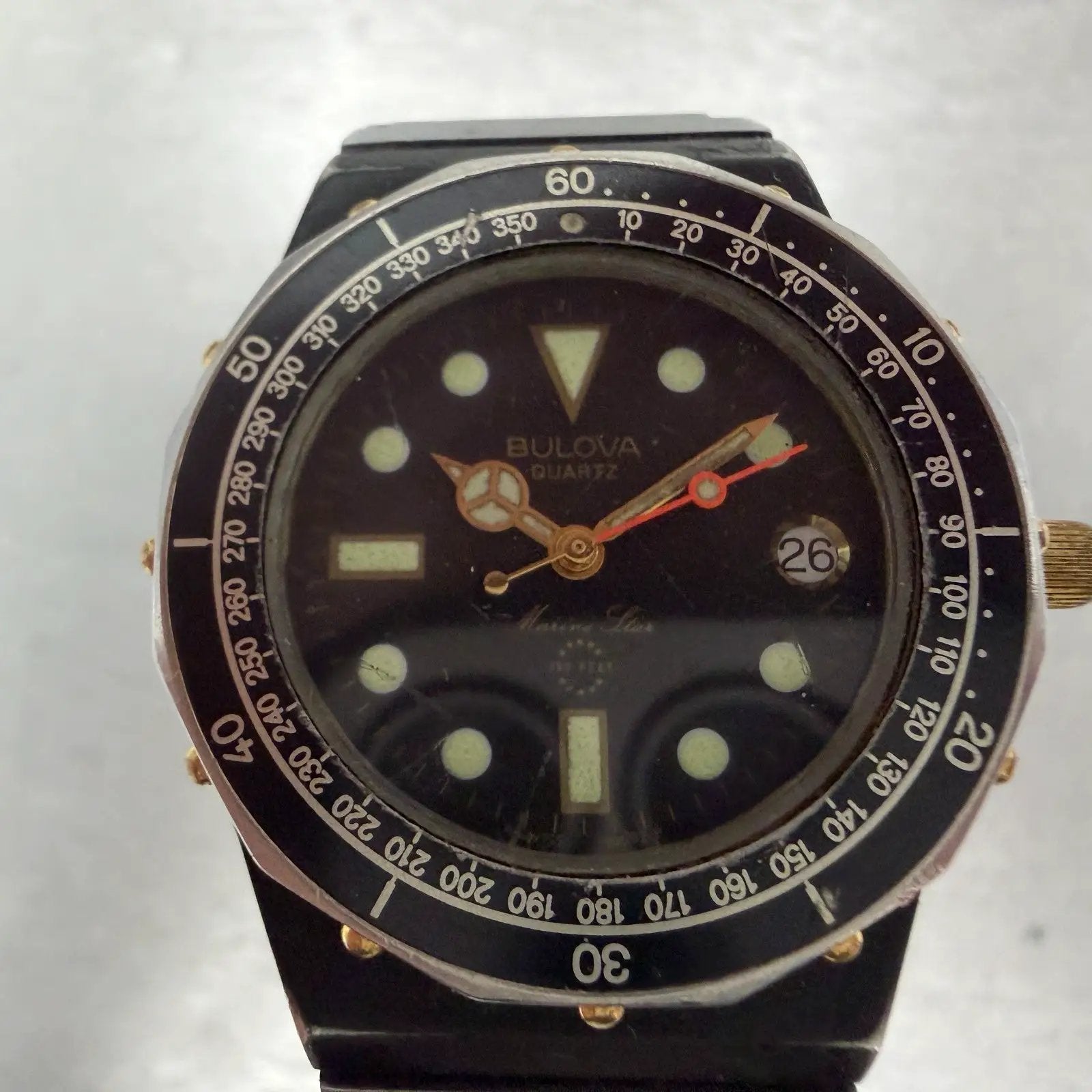 Bulova Marine Star Watch Men 33mm Black Dial Black & Gold Tone Date READ! NewBat1