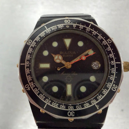 Bulova Marine Star Watch Men 33mm Black Dial Black & Gold Tone Date READ! NewBat1